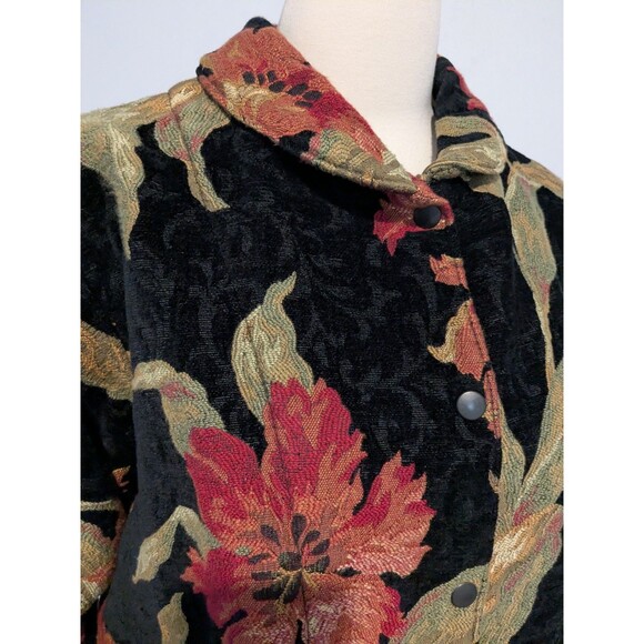 Crafted With Love Vintage 90's Tapestry Jacket XL Black Floral Snap Front Exc - Picture 4 of 8